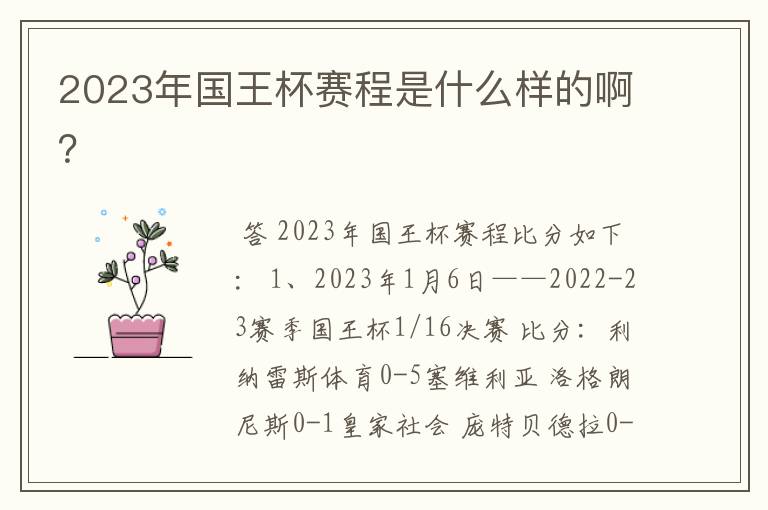 2023年国王杯赛程是什么样的啊？