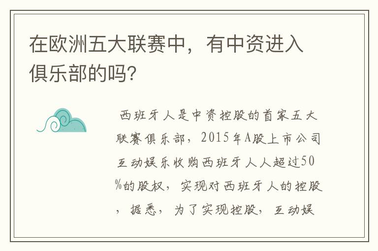 在欧洲五大联赛中，有中资进入俱乐部的吗？