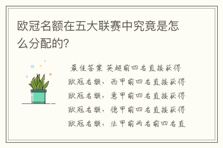 欧冠名额在五大联赛中究竟是怎么分配的？