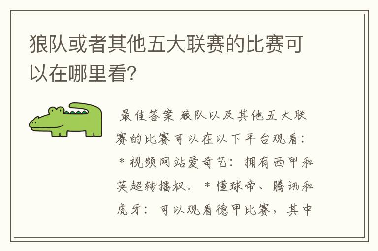 狼队或者其他五大联赛的比赛可以在哪里看？