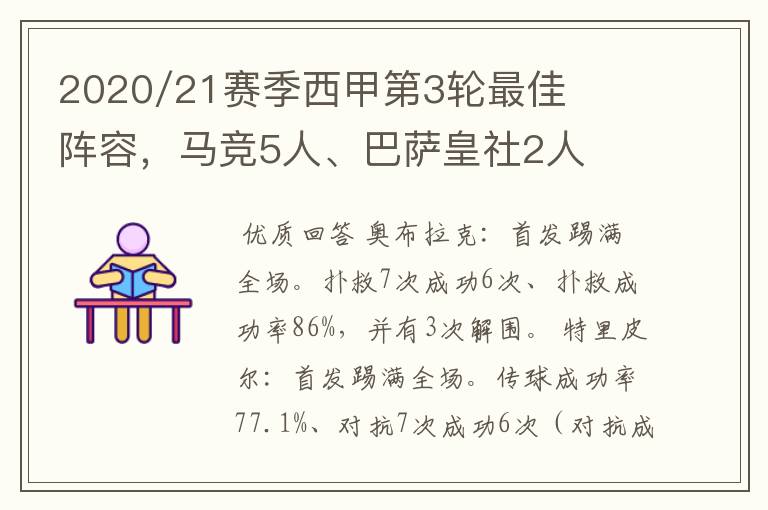 2020/21赛季西甲第3轮最佳阵容，马竞5人、巴萨皇社2人