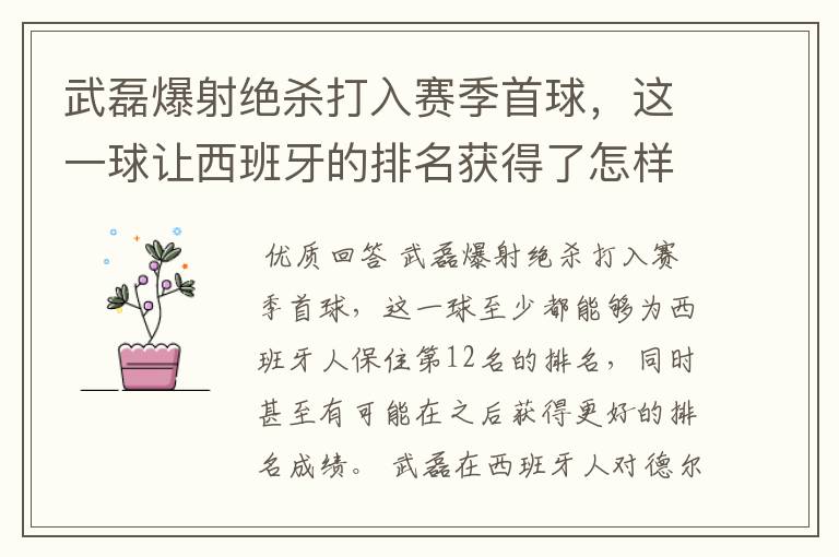 武磊爆射绝杀打入赛季首球，这一球让西班牙的排名获得了怎样的提升？