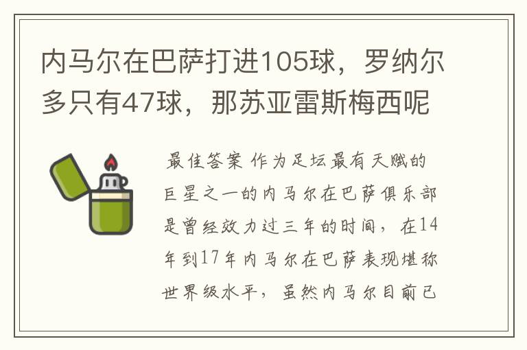 内马尔在巴萨打进105球，罗纳尔多只有47球，那苏亚雷斯梅西呢