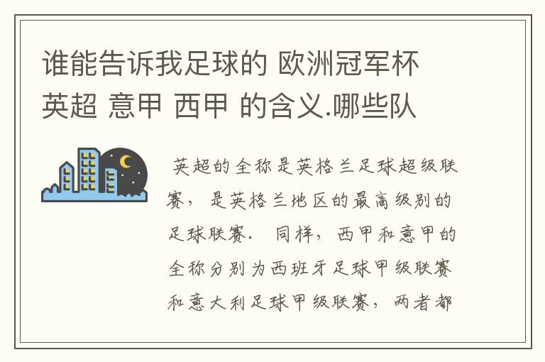 谁能告诉我足球的 欧洲冠军杯 英超 意甲 西甲 的含义.哪些队  怎么进行比赛的.