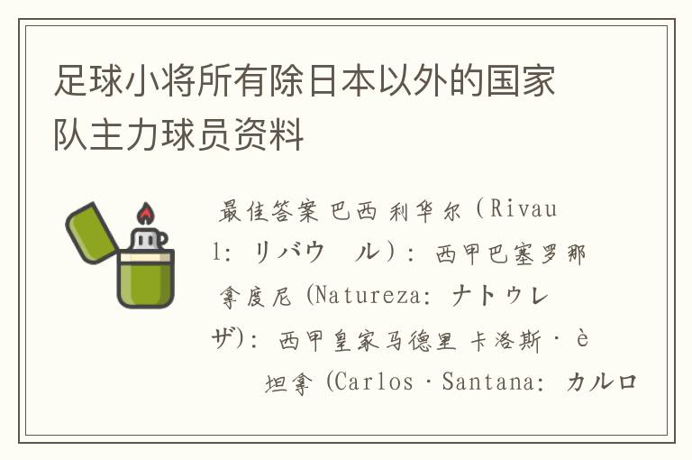 足球小将所有除日本以外的国家队主力球员资料