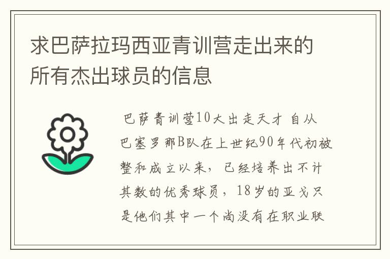 求巴萨拉玛西亚青训营走出来的所有杰出球员的信息