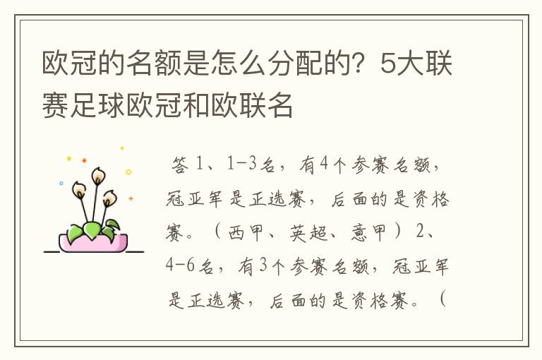 欧冠的名额是怎么分配的？5大联赛足球欧冠和欧联名