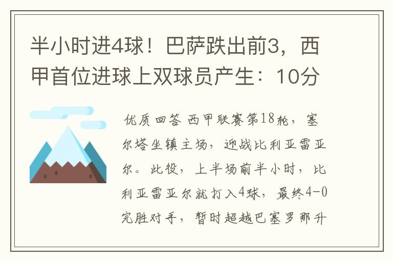 半小时进4球！巴萨跌出前3，西甲首位进球上双球员产生：10分