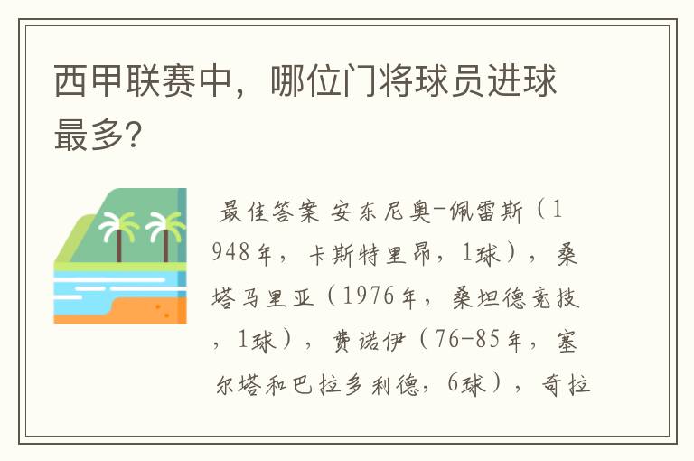 西甲联赛中，哪位门将球员进球最多？