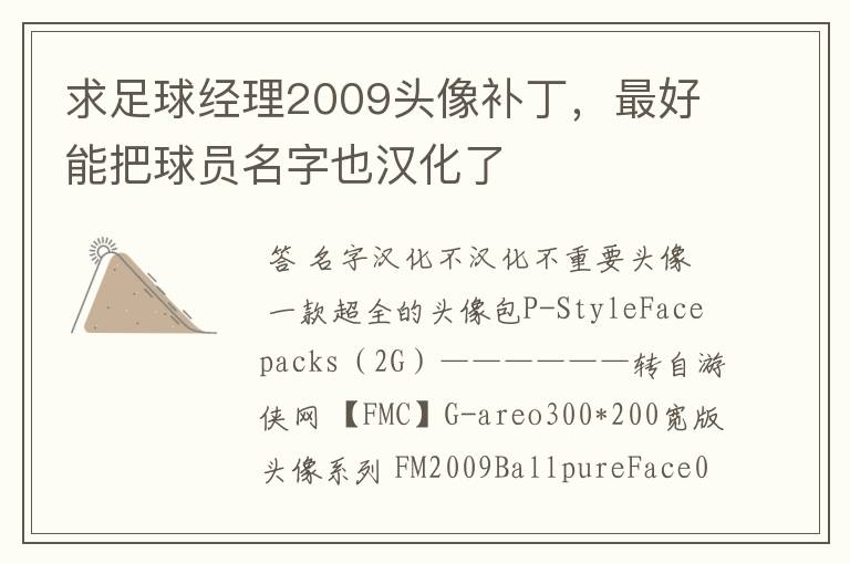 求足球经理2009头像补丁，最好能把球员名字也汉化了