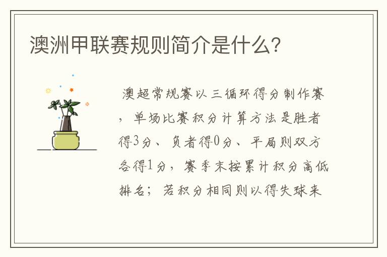 澳洲甲联赛规则简介是什么？