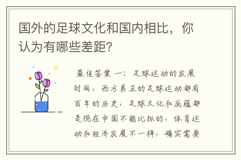 国外的足球文化和国内相比，你认为有哪些差距？