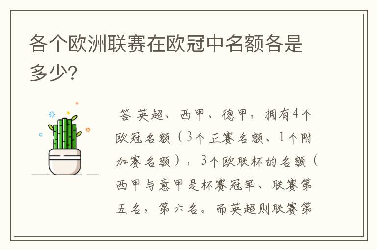 各个欧洲联赛在欧冠中名额各是多少？