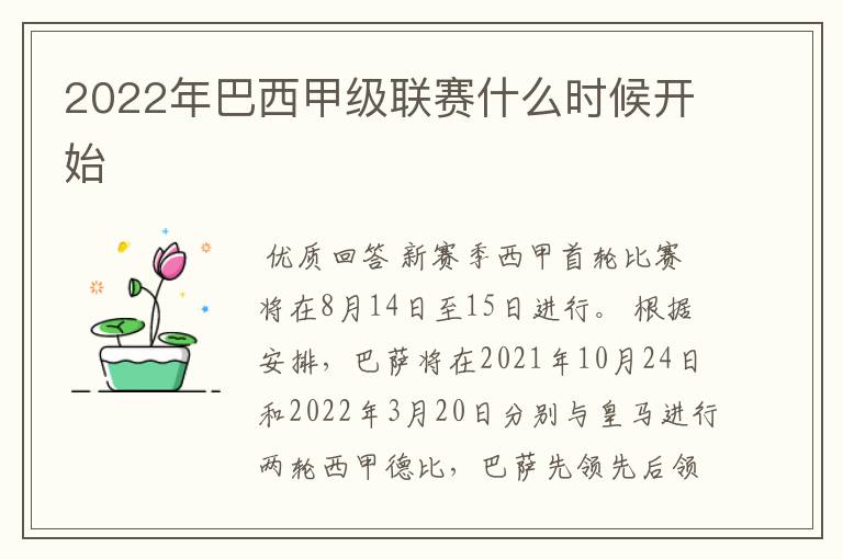 2022年巴西甲级联赛什么时候开始