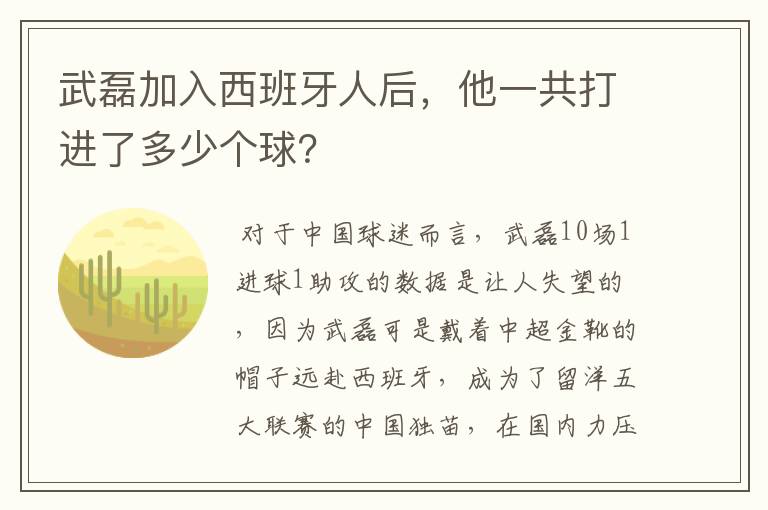 武磊加入西班牙人后，他一共打进了多少个球？