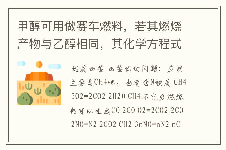 甲醇可用做赛车燃料，若其燃烧产物与乙醇相同，其化学方程式是什么