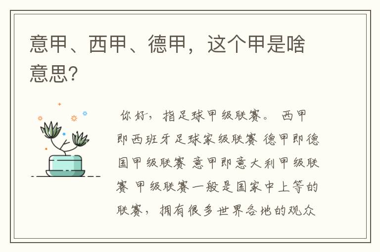 意甲、西甲、德甲，这个甲是啥意思？