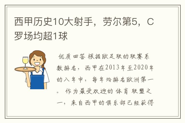 西甲历史10大射手，劳尔第5，C罗场均超1球