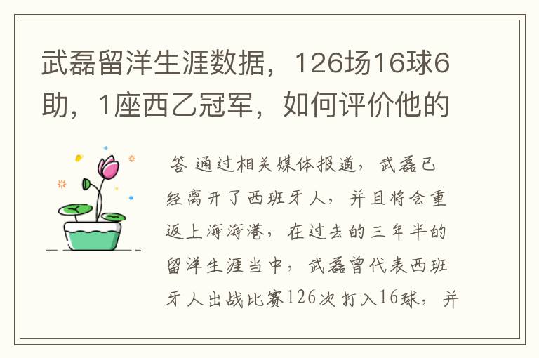 武磊留洋生涯数据，126场16球6助，1座西乙冠军，如何评价他的表现？