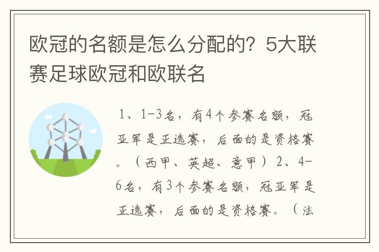 欧冠的名额是怎么分配的？5大联赛足球欧冠和欧联名