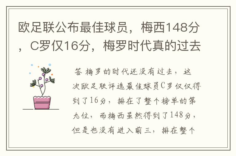 欧足联公布最佳球员，梅西148分，C罗仅16分，梅罗时代真的过去了吗？