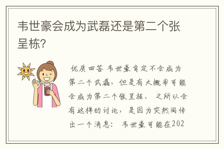 韦世豪会成为武磊还是第二个张呈栋？