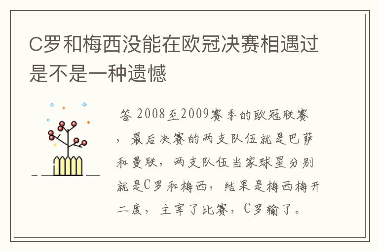 C罗和梅西没能在欧冠决赛相遇过是不是一种遗憾