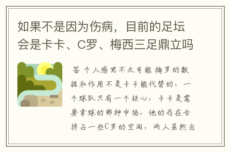 如果不是因为伤病，目前的足坛会是卡卡、C罗、梅西三足鼎立吗？