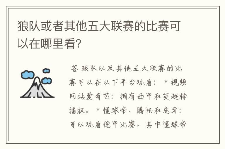 狼队或者其他五大联赛的比赛可以在哪里看？