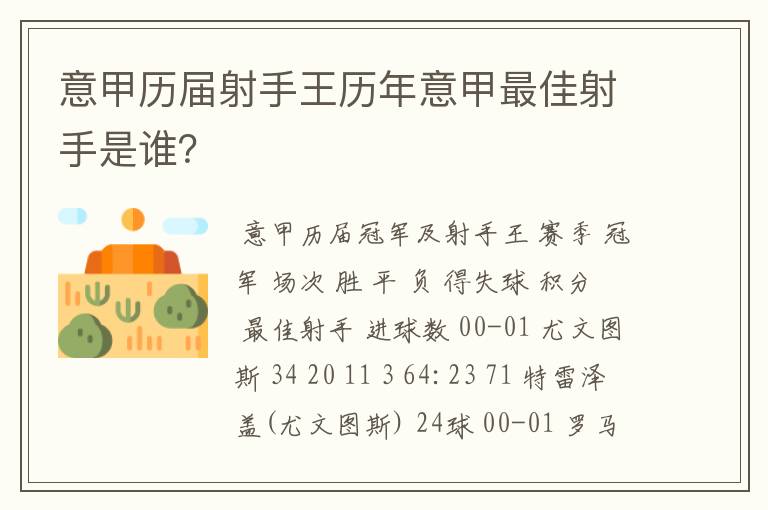 意甲历届射手王历年意甲最佳射手是谁？