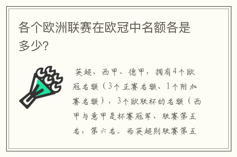 各个欧洲联赛在欧冠中名额各是多少？