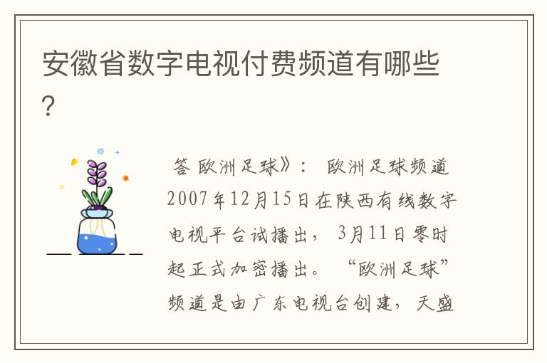 安徽省数字电视付费频道有哪些？