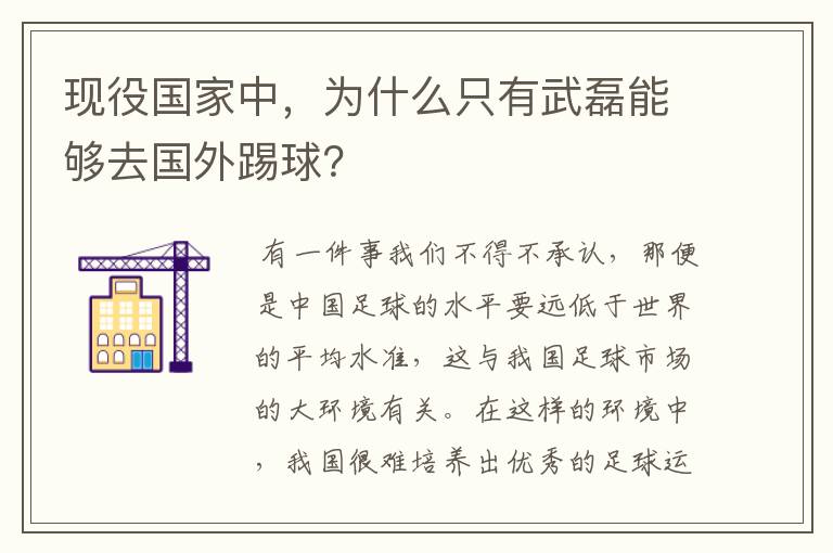 现役国家中，为什么只有武磊能够去国外踢球？