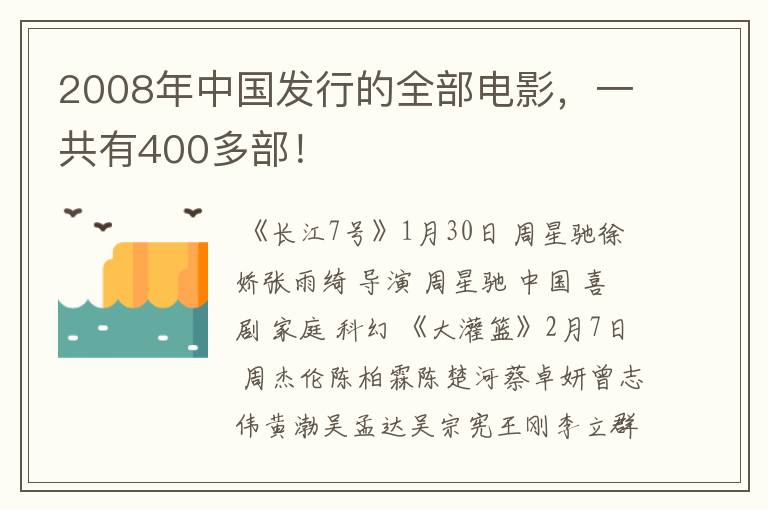 2008年中国发行的全部电影，一共有400多部！