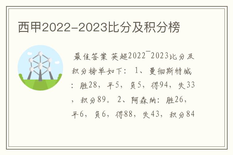 西甲2022-2023比分及积分榜