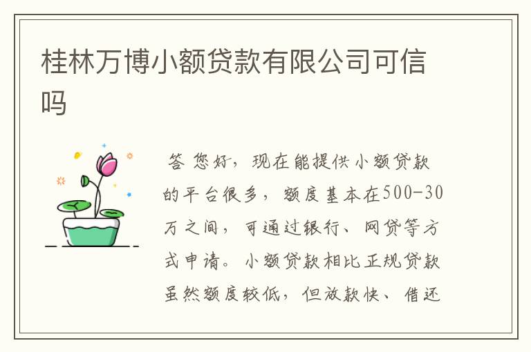 桂林万博小额贷款有限公司可信吗