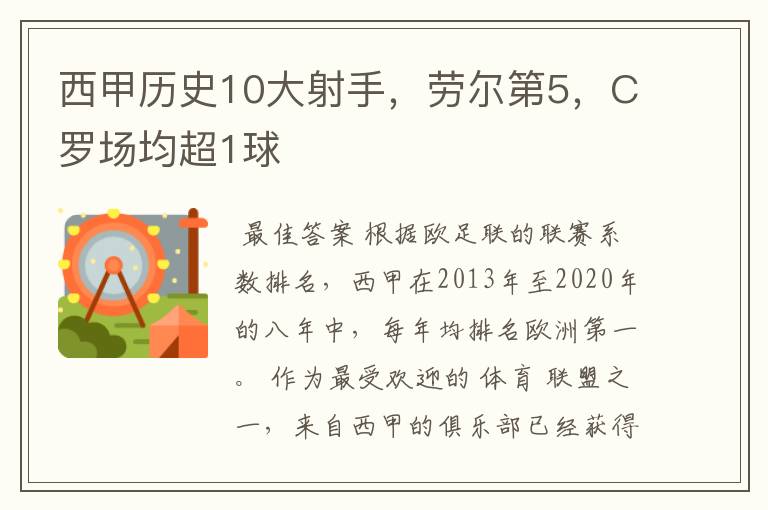 西甲历史10大射手，劳尔第5，C罗场均超1球