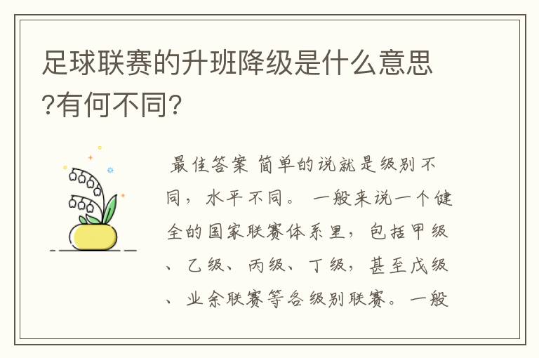 足球联赛的升班降级是什么意思?有何不同?