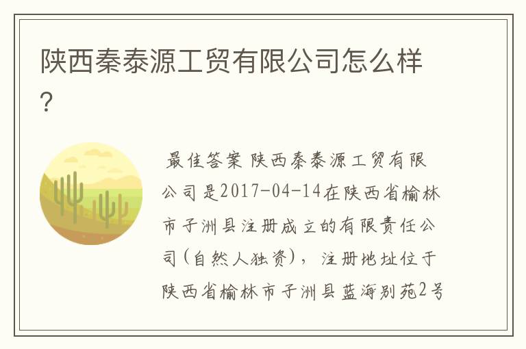 陕西秦泰源工贸有限公司怎么样？