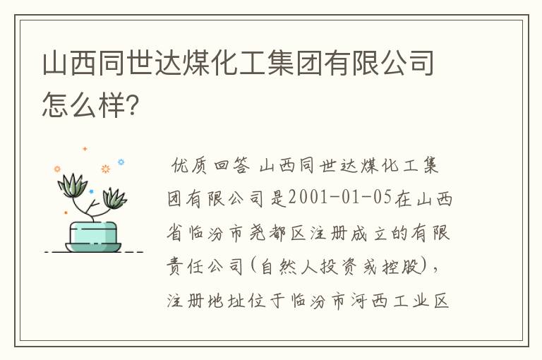 山西同世达煤化工集团有限公司怎么样？