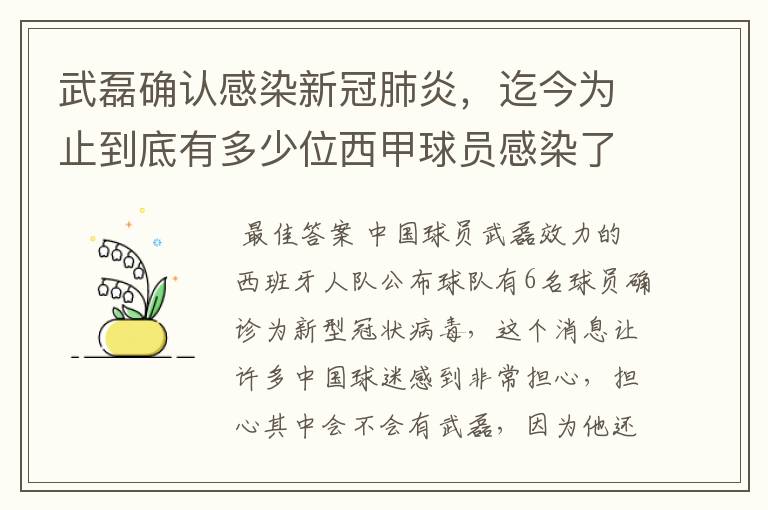 武磊确认感染新冠肺炎，迄今为止到底有多少位西甲球员感染了新冠病毒？