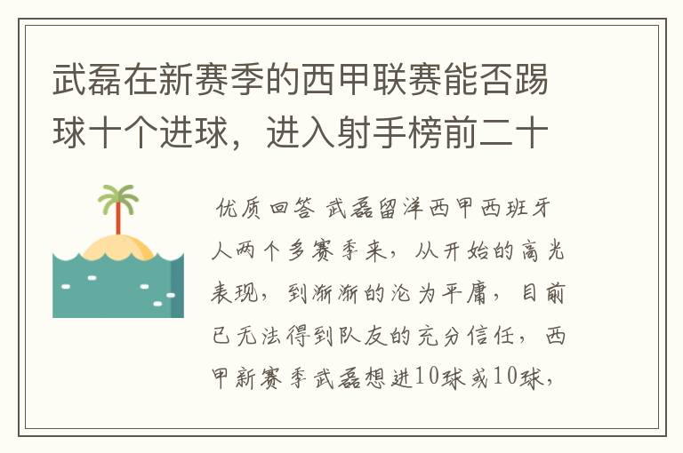 武磊在新赛季的西甲联赛能否踢球十个进球，进入射手榜前二十？