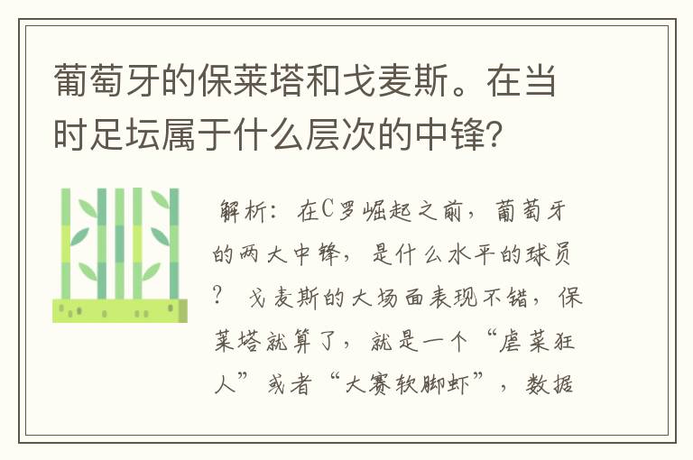 葡萄牙的保莱塔和戈麦斯。在当时足坛属于什么层次的中锋？