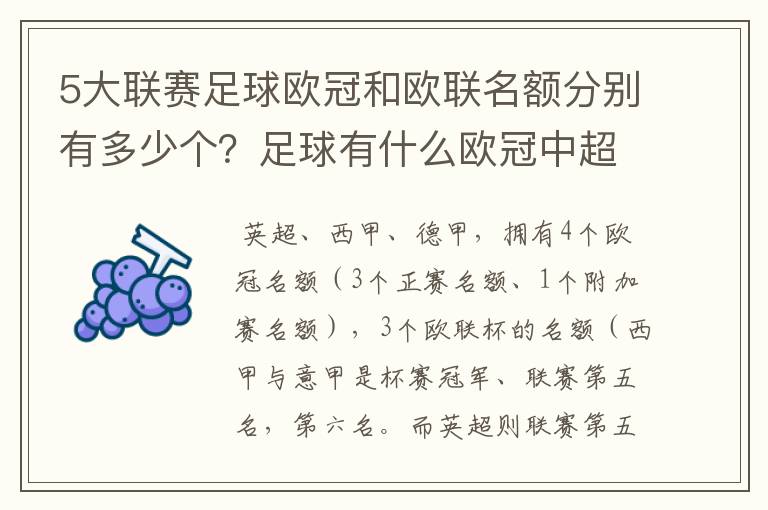 5大联赛足球欧冠和欧联名额分别有多少个？足球有什么欧冠中超还