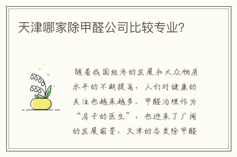 天津哪家除甲醛公司比较专业？