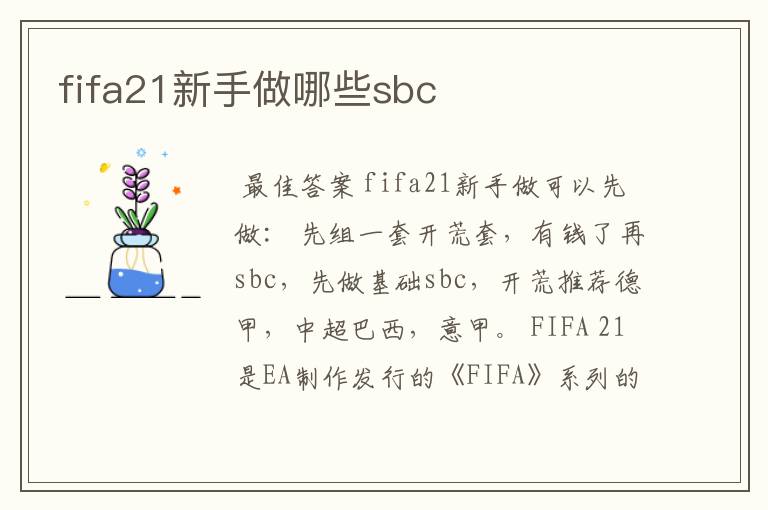 fifa21新手做哪些sbc