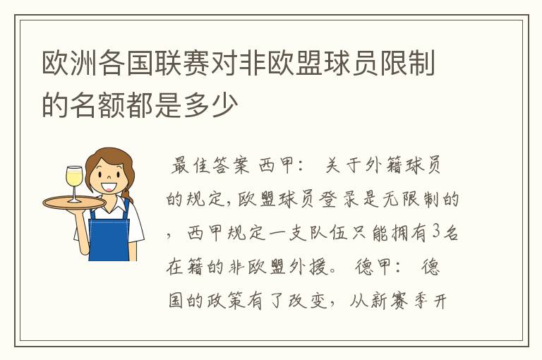 欧洲各国联赛对非欧盟球员限制的名额都是多少