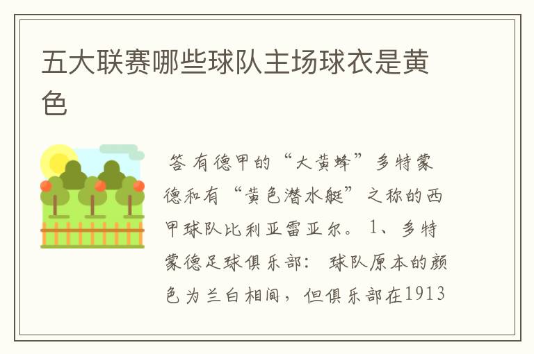 五大联赛哪些球队主场球衣是黄色