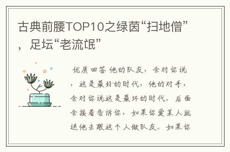 古典前腰TOP10之绿茵“扫地僧”，足坛“老流氓”