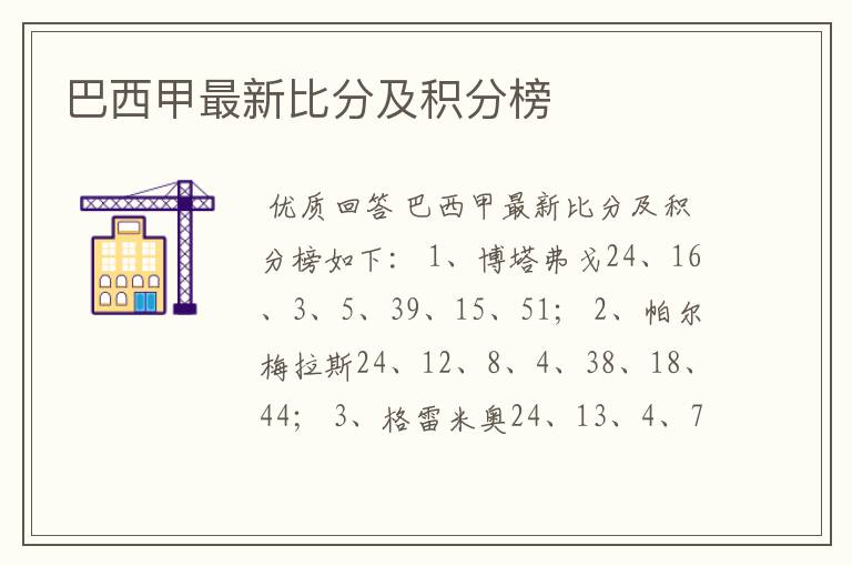 巴西甲最新比分及积分榜